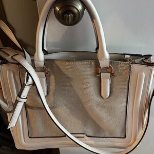 Nine West Cream and Beige Structured Satchel with Crossbody Strap